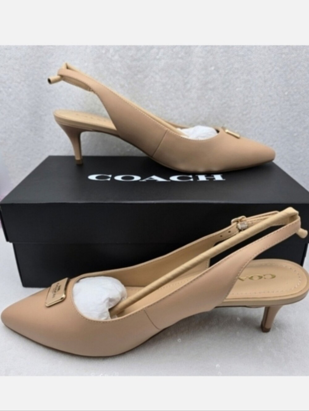 Coach Jillian Slingback Classic Low Heel Closed Toe Neutral Color Women's 9.5